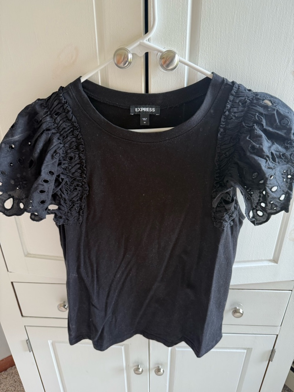 Express Black Eyelet Puff Sleeve Tee